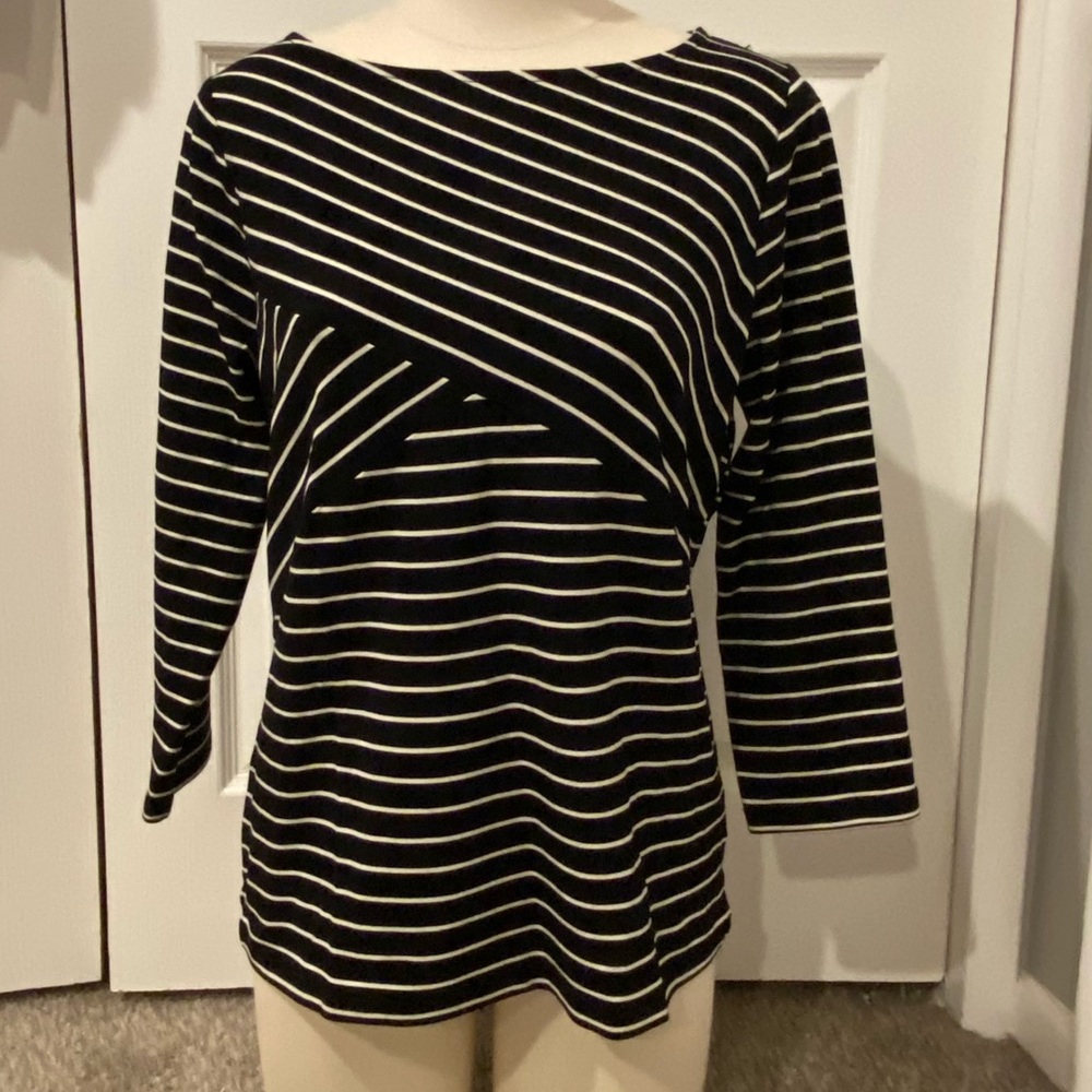 Talbots top, 3/4 sleeve, black/white, medium